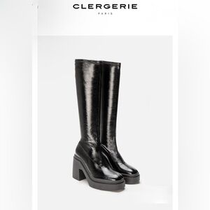 NEW Clergerie  $1100- Nellya leather Black Knee-High Platform Boots Size 38